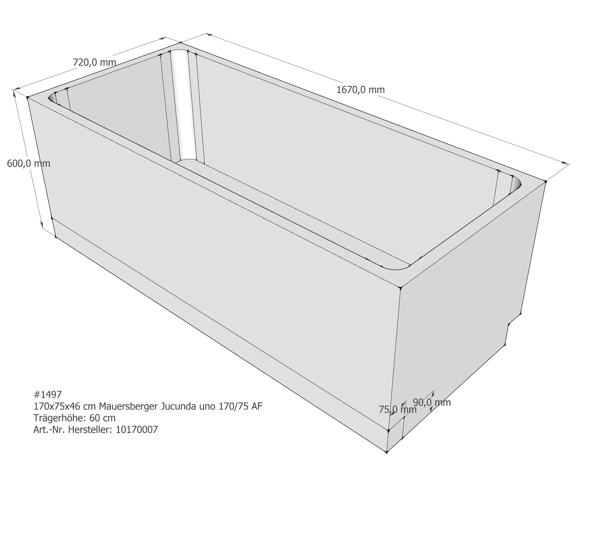 Badewannenträger für Mauersberger Jucunda 170/75 uno 170 × 75 × 46 cm Badewannenträger für Mauersberger Jucunda 170/75 uno 170 × 75 × 46 cm