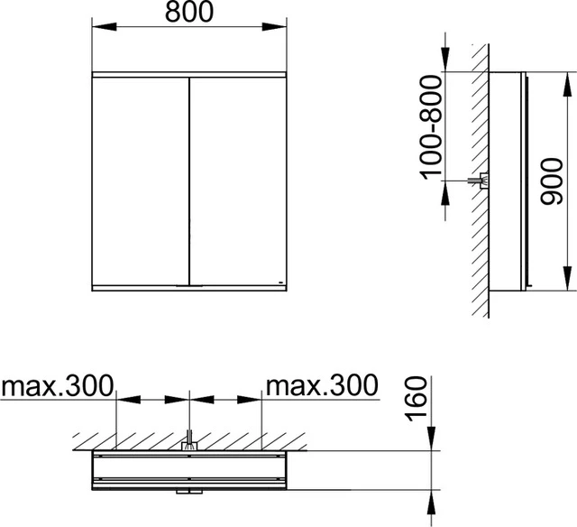 KEUCO Wandvorbau Spiegelschrank 2-türig „Royal Modular 2.0“ in Silber (eloxiert), Aufputz, mit Beleuchtung, mit Steckdose 800 × 900 × 160 mm