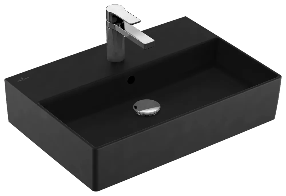 Villeroy & Boch Wandwaschtisch aus TitanCeram „Memento 2.0“ 600 × 420 × 135 mm, mit Hahnlochbohrung, Hahnlochposition mittig in Pure Black Villeroy & Boch Wandwaschtisch aus TitanCeram „Memento 2.0“ 600 × 420 × 135 mm, mit Hahnlochbohrung, Hahnlochposition mittig in Pure Black
