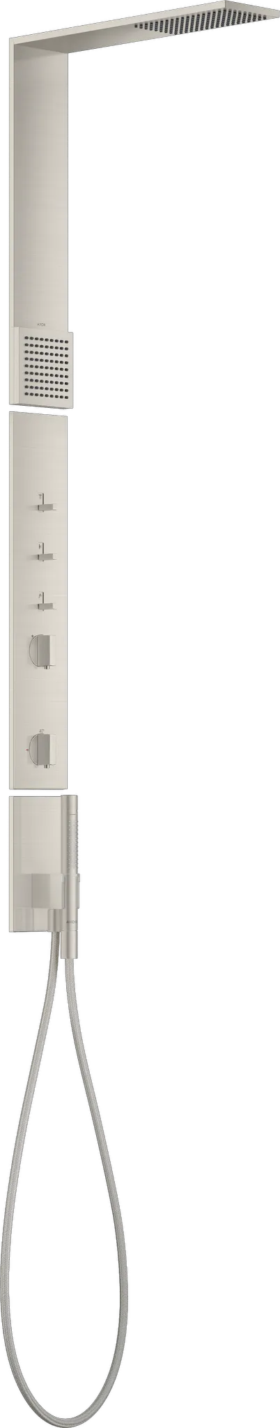 Hansgrohe AXOR ShowerComposition Duschpaneel mit Thermostat, Kopfbrause 110⁄220 1jet und Schulterbrause, Edelstahl