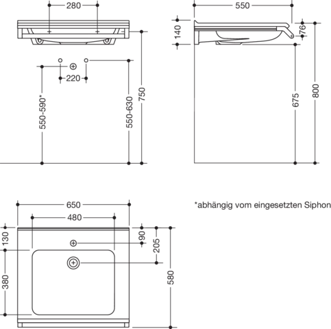 Wandwaschtisch 65 × 58 × 14 cm in Schwarz tiefmatt