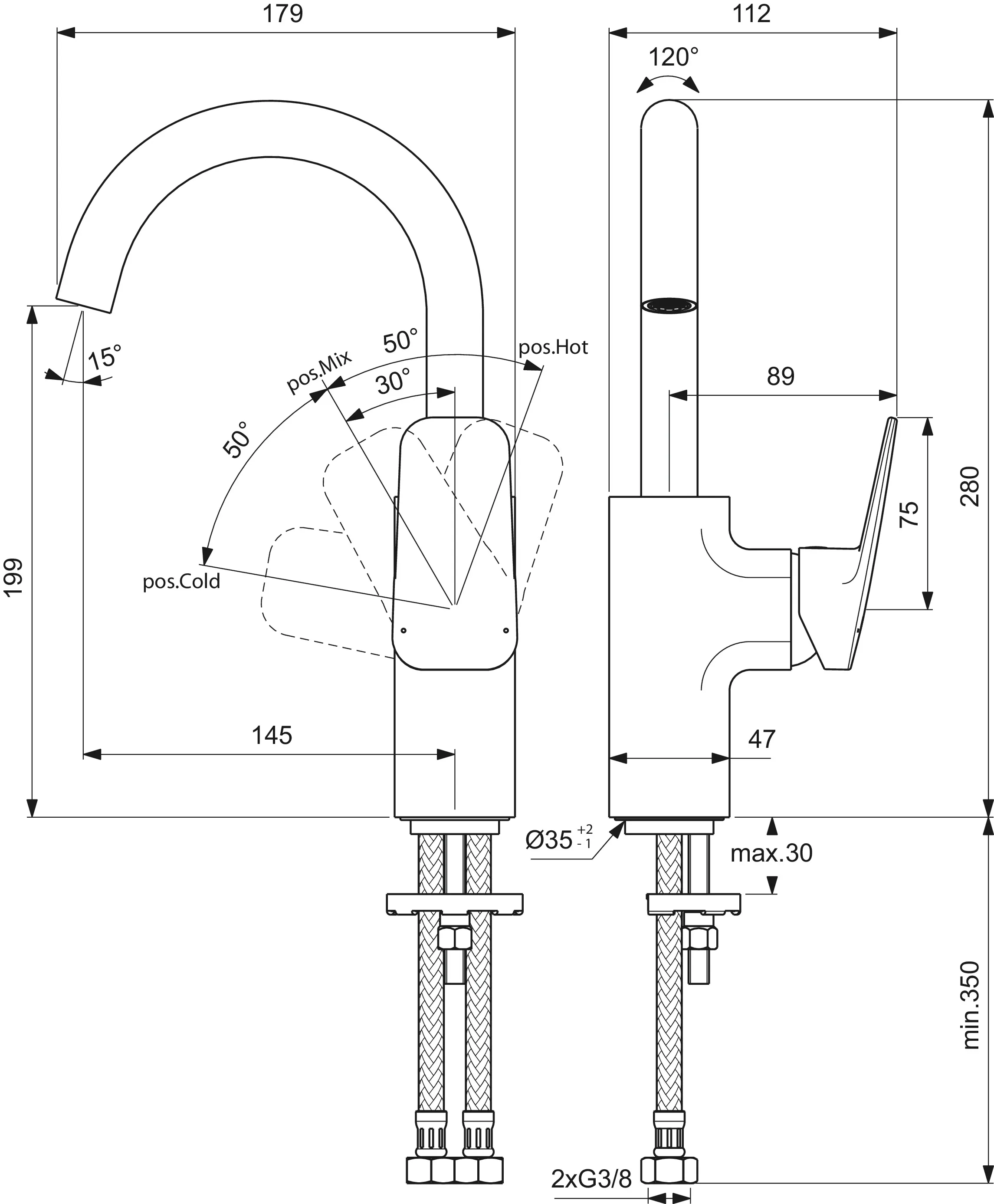 Einhand-Waschtischarmatur „Ceraplan“ Ausladung 145 mm in Chrom