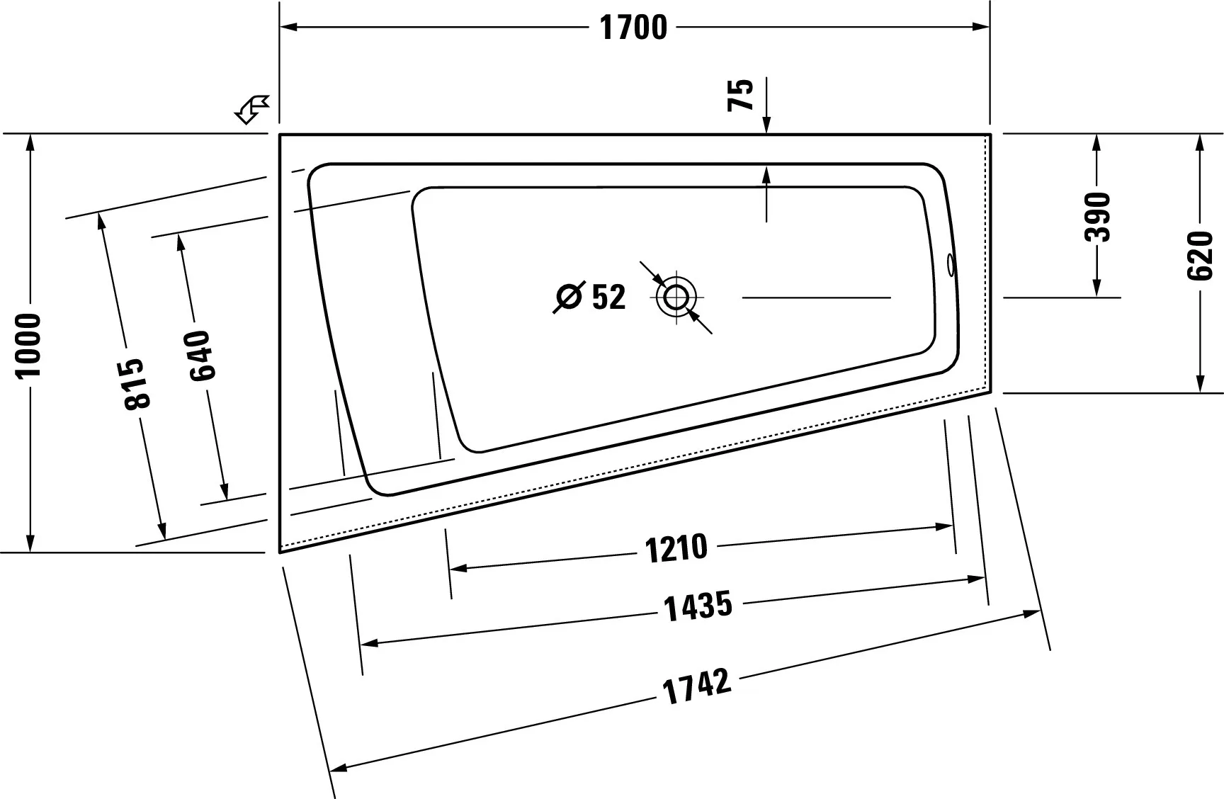 Duravit Badewanne „Paiova“ vorwand sonderform 170 × 100 cm, links