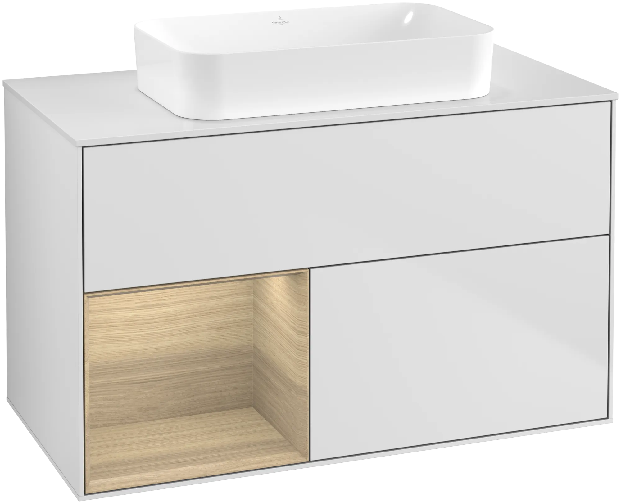 Villeroy & Boch Waschtischunterschrank „Finion“ für Schrankwaschtisch 100 × 60,3 × 50,1 cm 2 Schubladen, für Waschtischposition mittig, inkl. Beleuchtung mittig