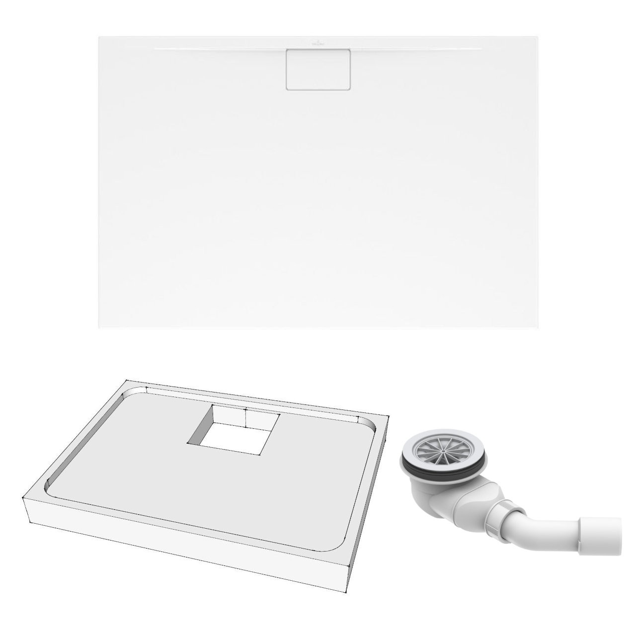 Villeroy & Boch Duschwanne inkl. Wannenträger und Ablaufgarnitur „Architectura MetalRim“ 120 × 80 cm