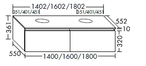 burgbad Waschtischunterschrank „Lin20“ 1802 × 361 × 360 mm in Weiß Solid Matt