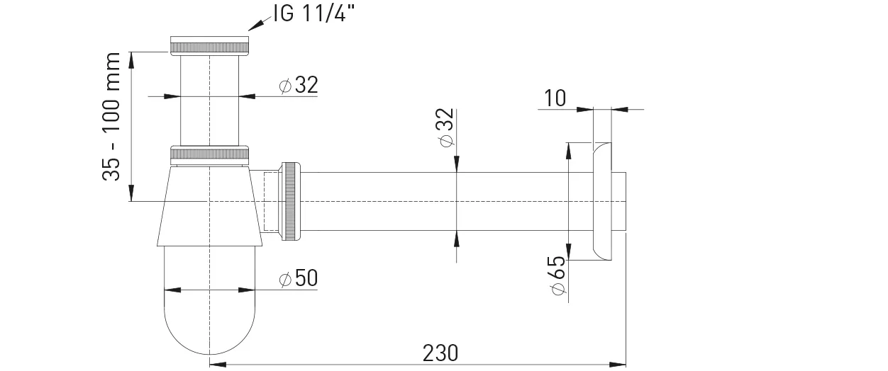Flaschengeruchverschluss MS vc 1 1/4″ geprüft nach DIN 19545 + EN 274