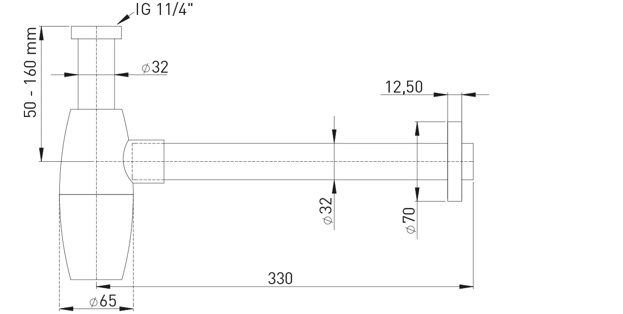Design-Geruchverschluss MS verchromt 1 1/4″ x 32 mm schwere Bauform oval