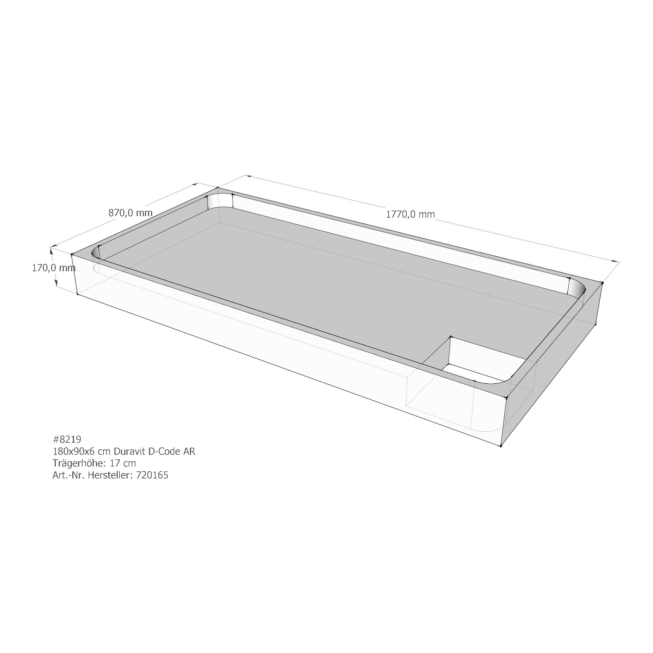 Duschwannenträger für Duravit D-Code 180 × 90 × 6 cm Breite: 90 cm / Länge: 180 cm Duschwannenträger für Duravit D-Code 180 × 90 × 6 cm Breite: 90 cm / Länge: 180 cm