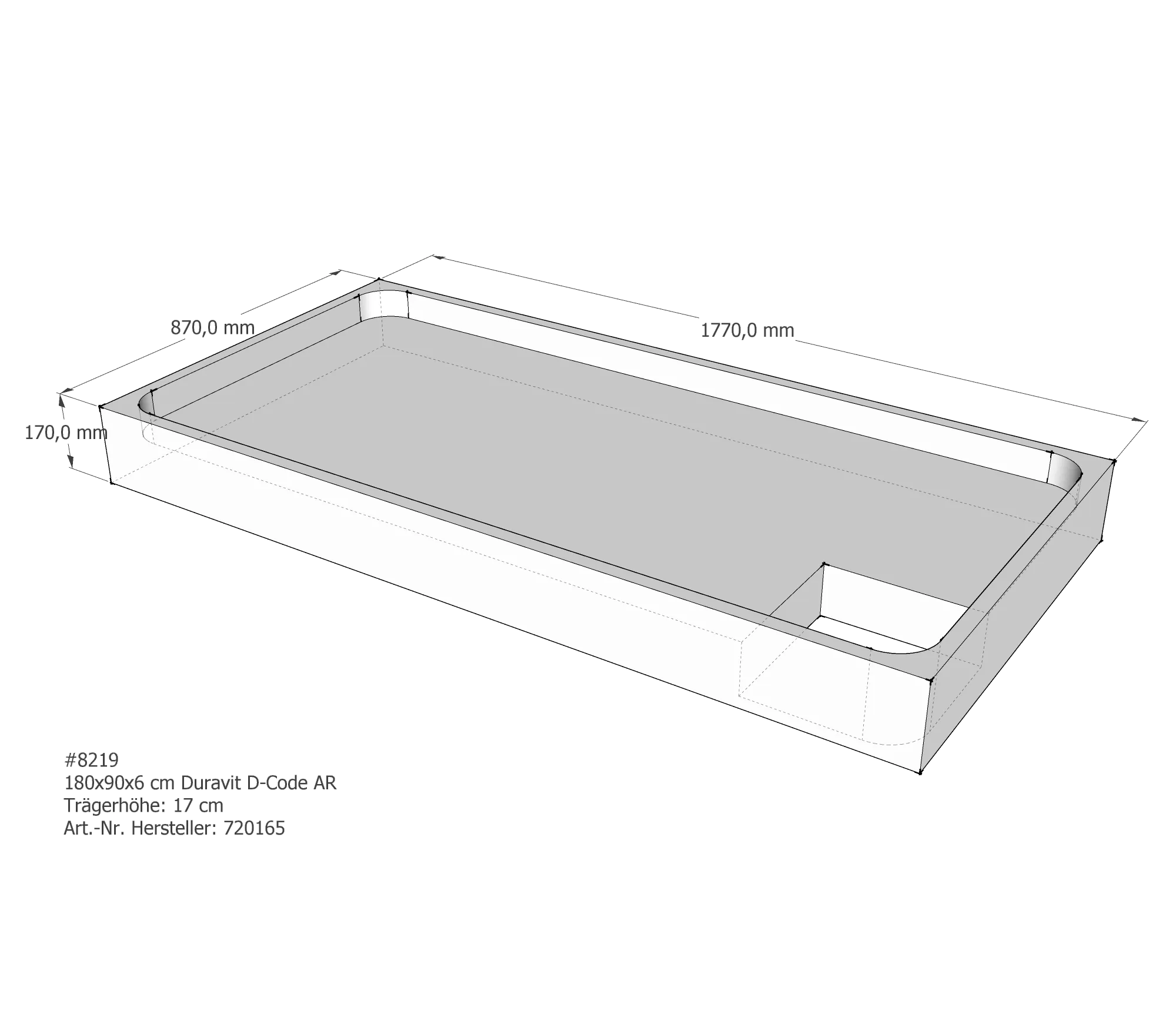 Duschwannenträger für Duravit D-Code 180 × 90 × 6 cm Breite: 90 cm / Länge: 180 cm