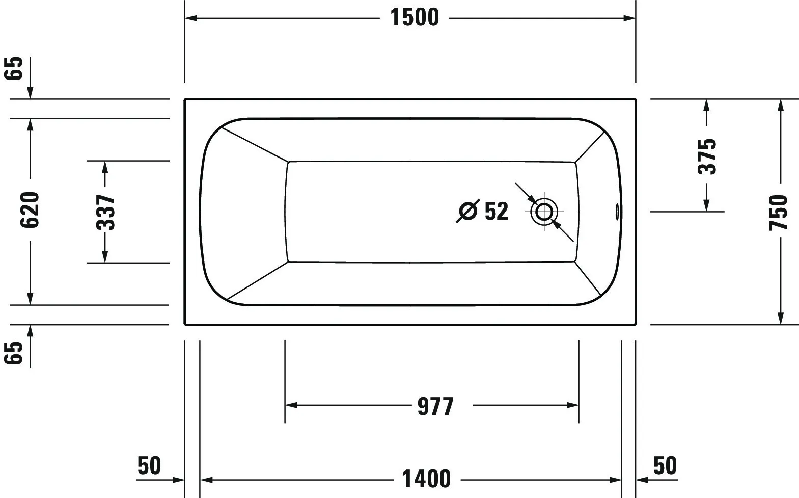 Duravit Whirlwanne „Qatego“ rechteck 150 × 75 cm, Fußablauf