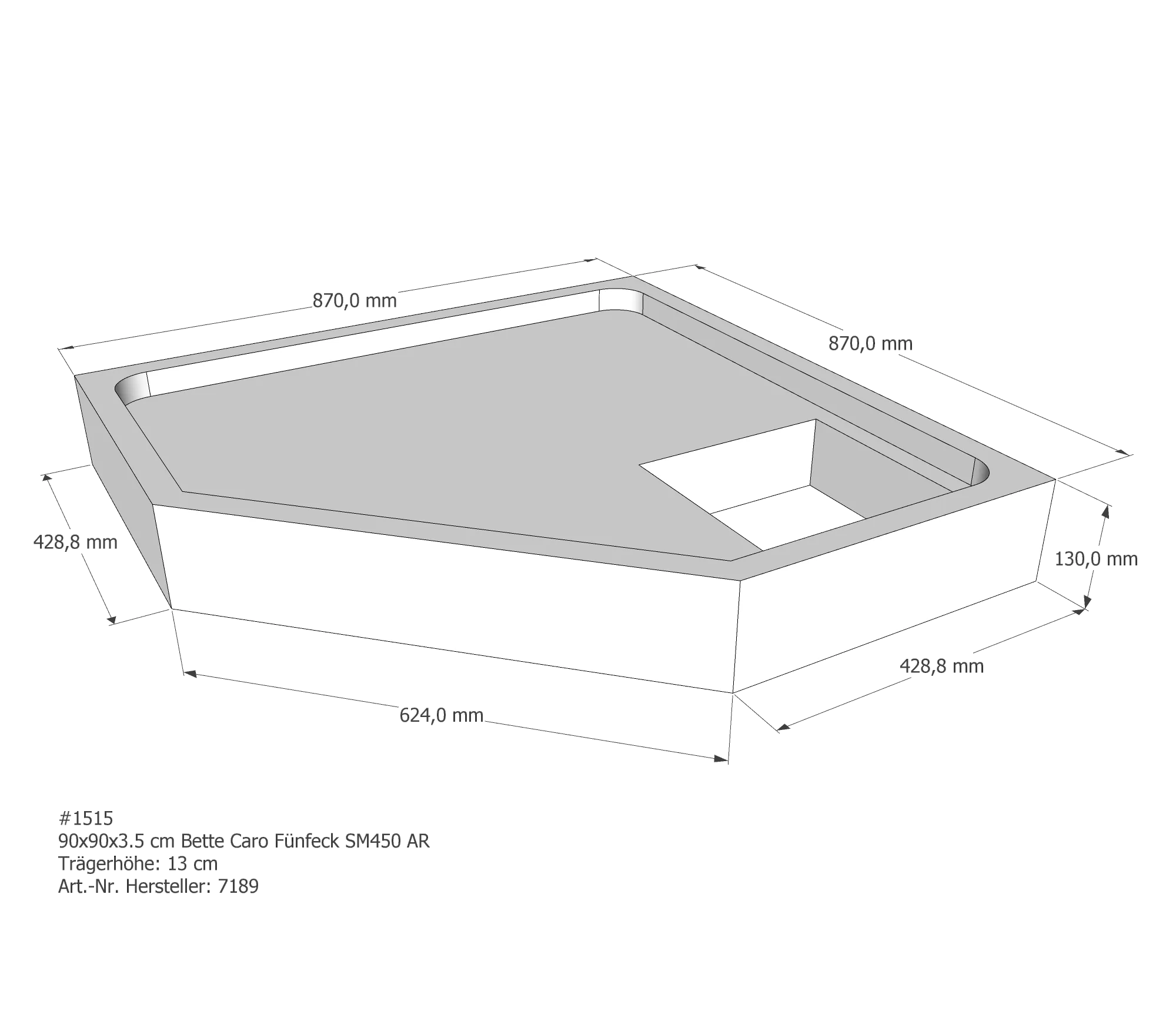 Duschwannenträger für Bette Caro 90 × 90 × 3,5 cm Breite: 90 cm / Länge: 90 cm
