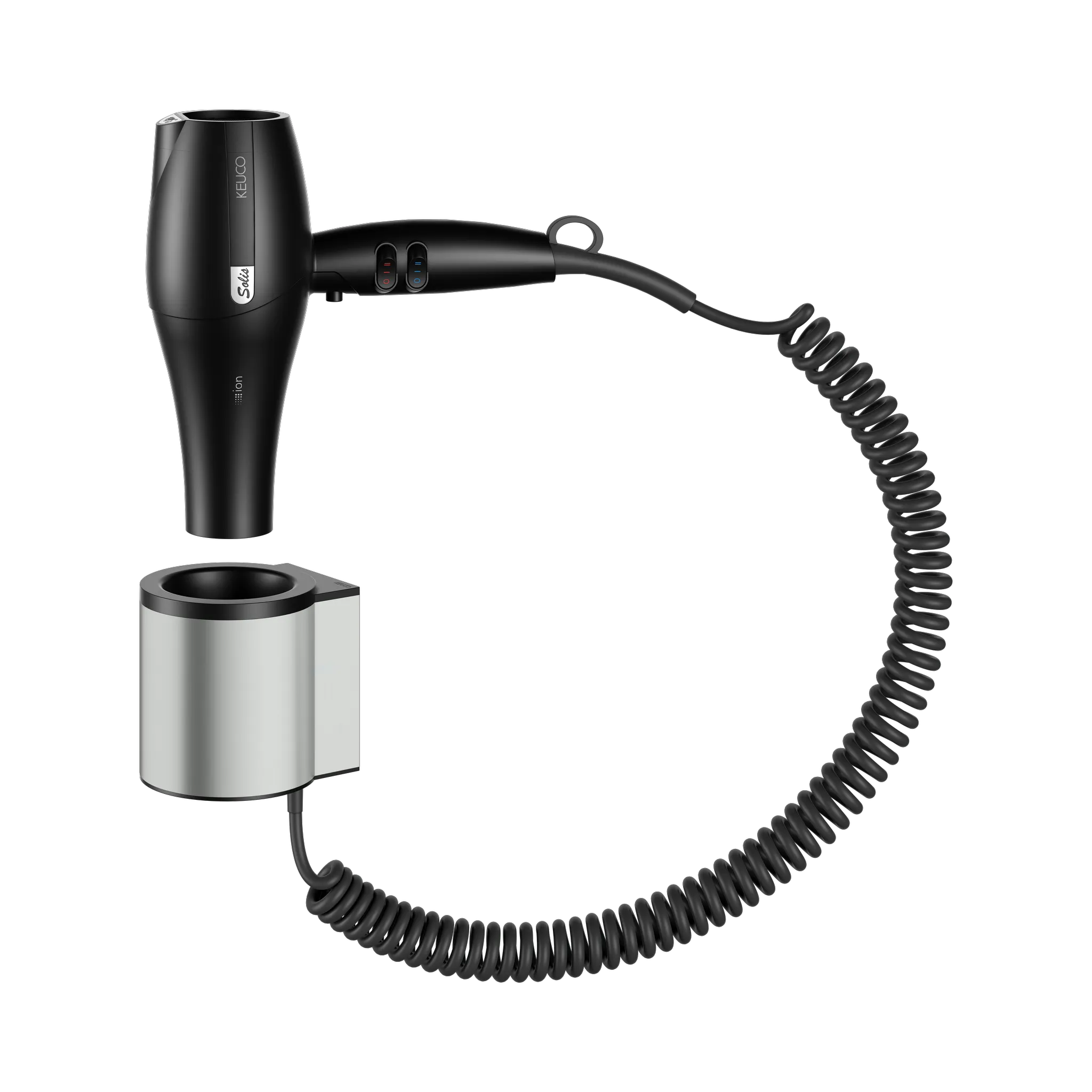 KEUCO PLAN Haartrockner mit Wandhalterung Edelstahl-finish / schwarz