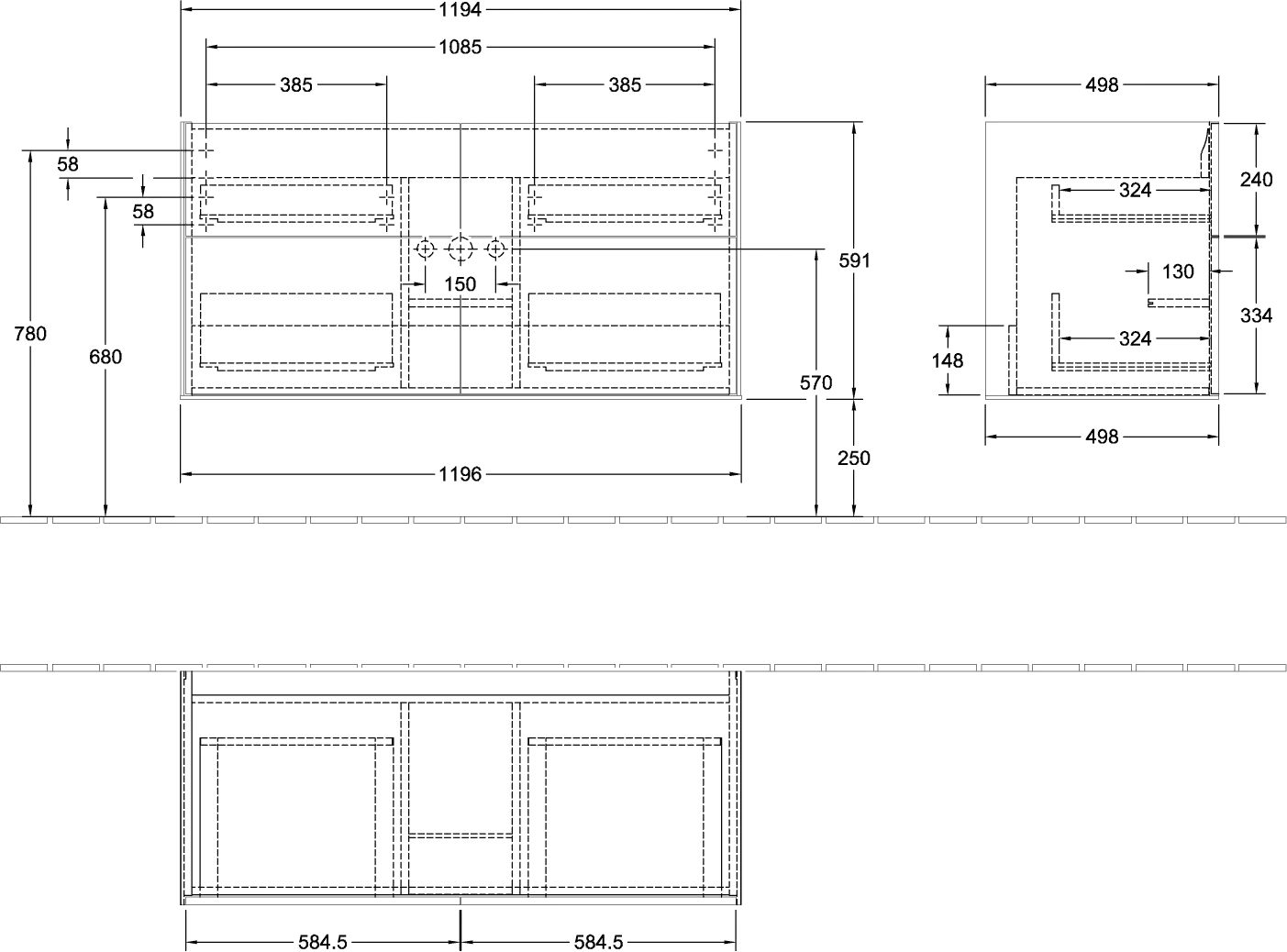 Villeroy & Boch Waschbeckenunterschrank Finion F05, 1196x591x498mm, Eckig