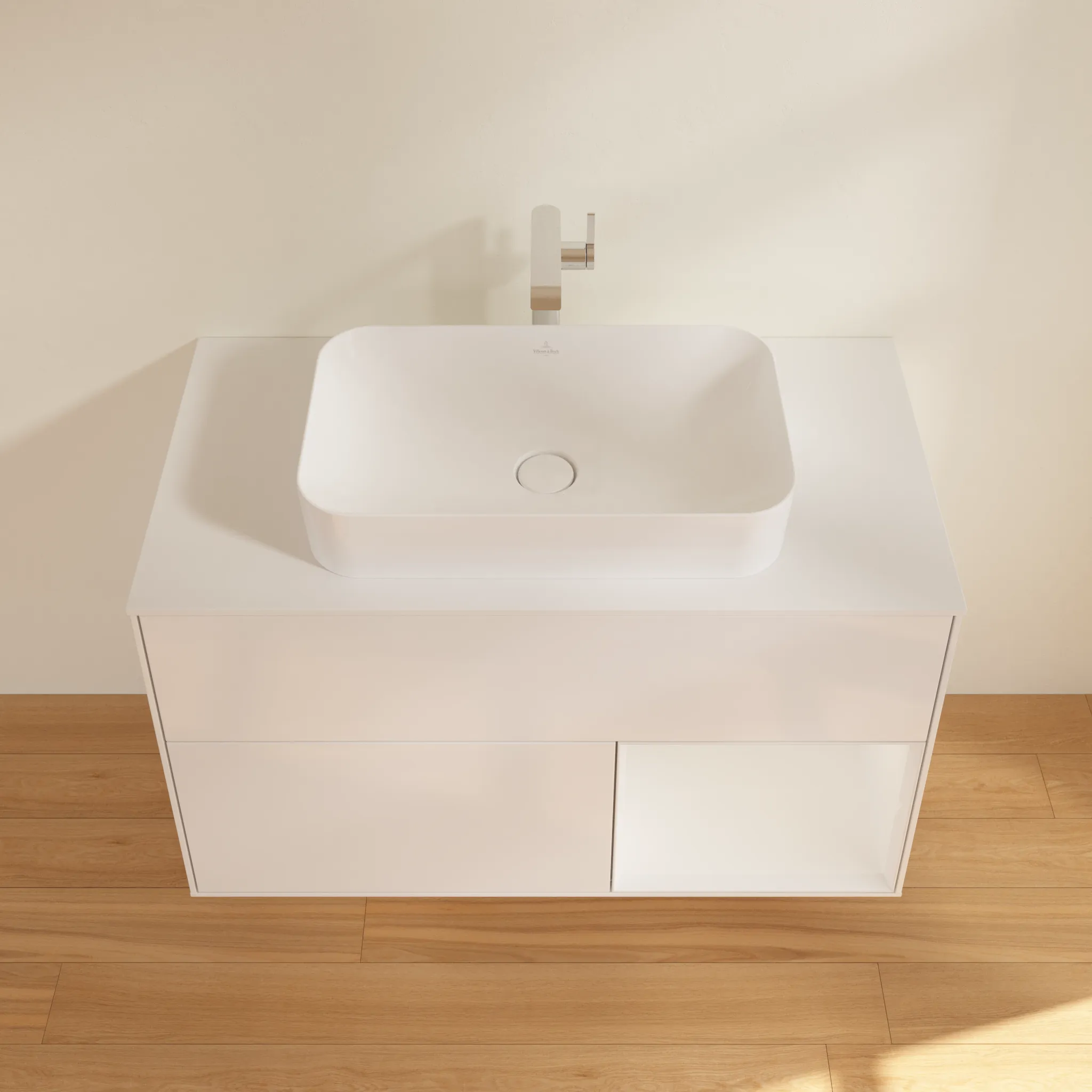 Villeroy & Boch Waschtischunterschrank „Finion“ für Schrankwaschtisch 1000 × 603 × 501 mm Glossy White Lacquer, für Becken mittig, mit Hahnlochbohrung