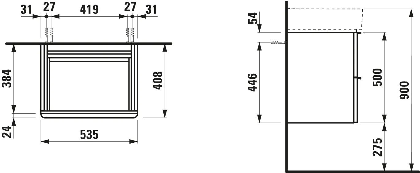 Laufen Waschtischunterbau „SPACE“ 410 × 520 × 535 mm Nussbaum hell Laufen Waschtischunterbau „SPACE“ 410 × 520 × 535 mm Nussbaum hell