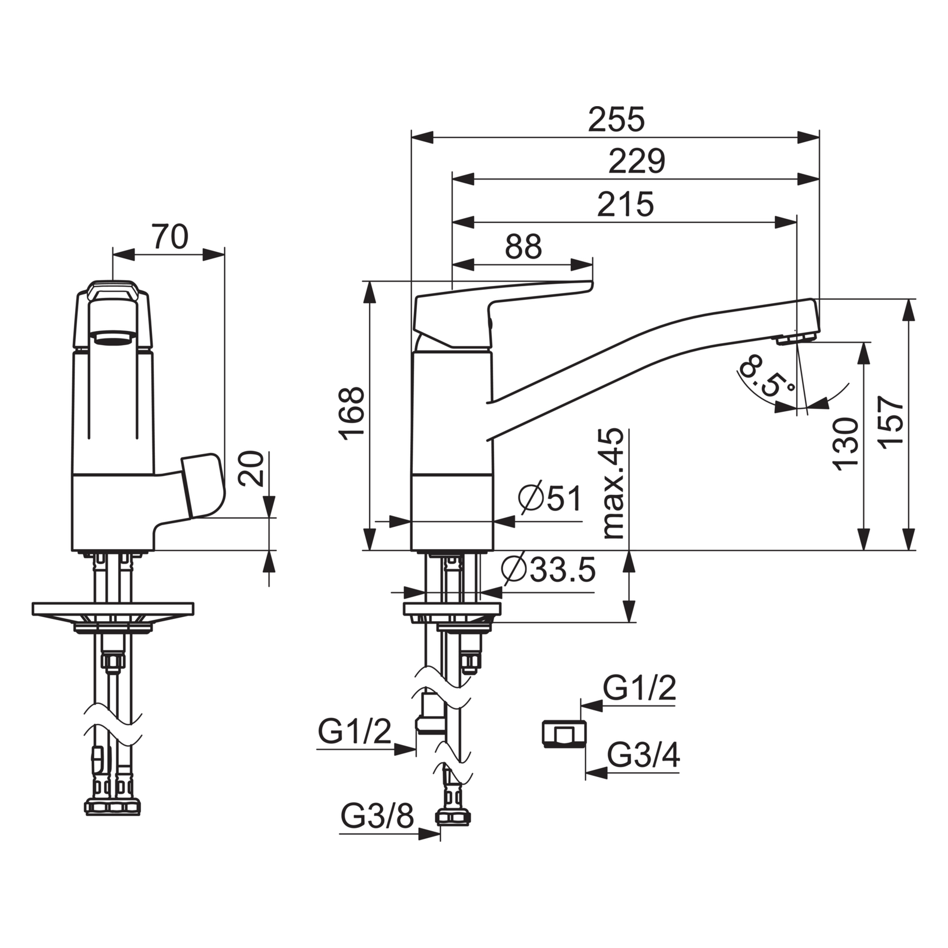 HA Einhebelmischer Küchenarmatur mit Spülmaschinenventil HANSAPOLO 5266 Ausladung 216 mm DN15 Chrom