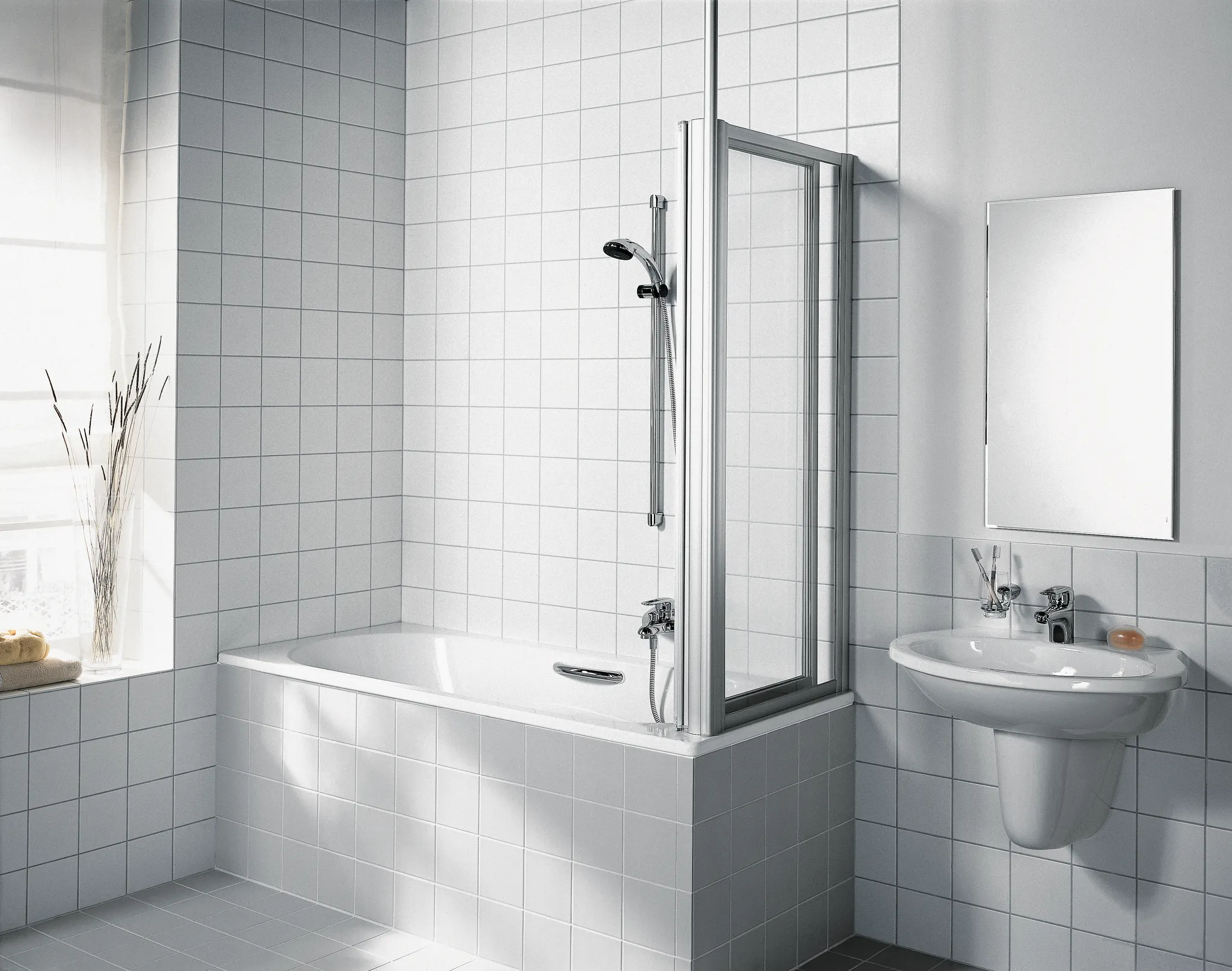 Kermi Seitenwand „VARIO 2000“ Glas Kerolan Perl, Profile Silber Mattglanz, BV: 785 - 810 mm WE: 785 - 810 mm H: 1400 mm