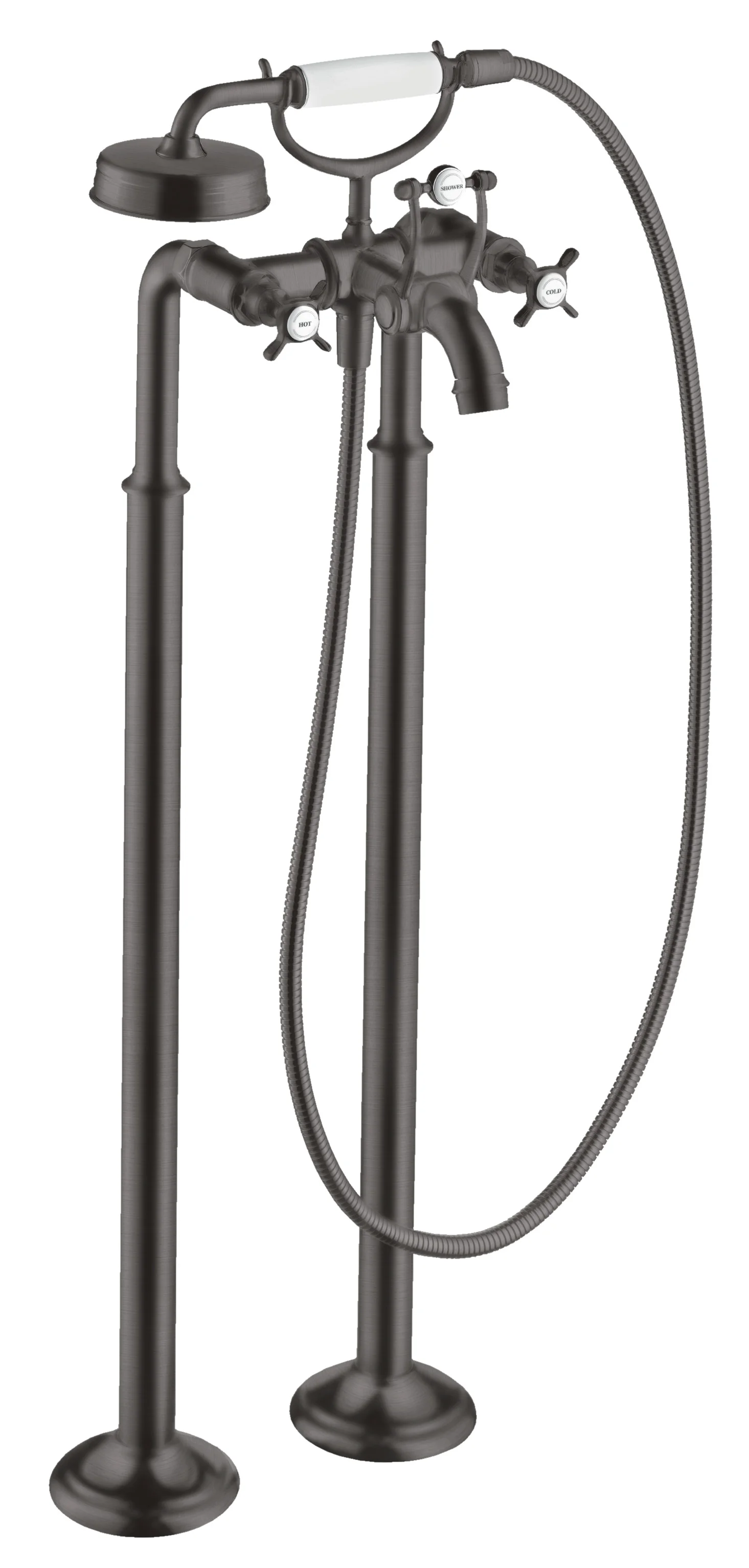 Hansgrohe AXOR Montreux 2-Griff Wannenarmatur bodenstehend, Brushed Black Chrome, Ausladung 234 mm