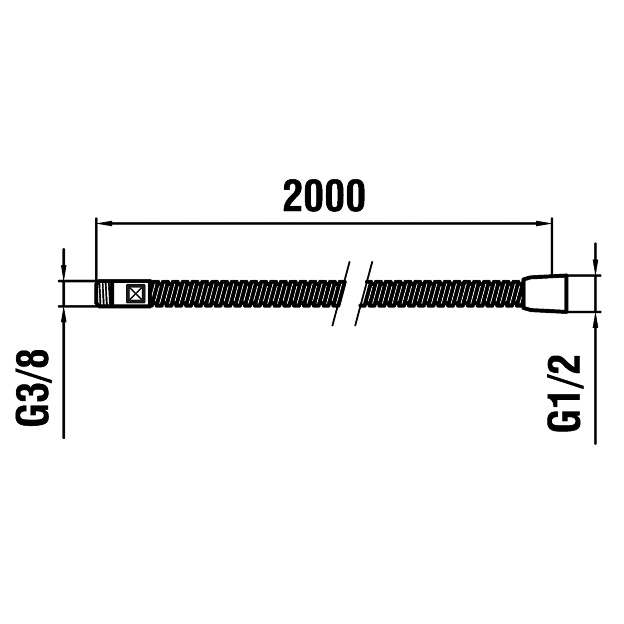 Metall-Brauseschlauch, verstärkt, 1/2″ x 3/8″ Doppelgewunden, reissfest Zu Wannenfüllkombinationen Für Badewanne Länge 2000 mm