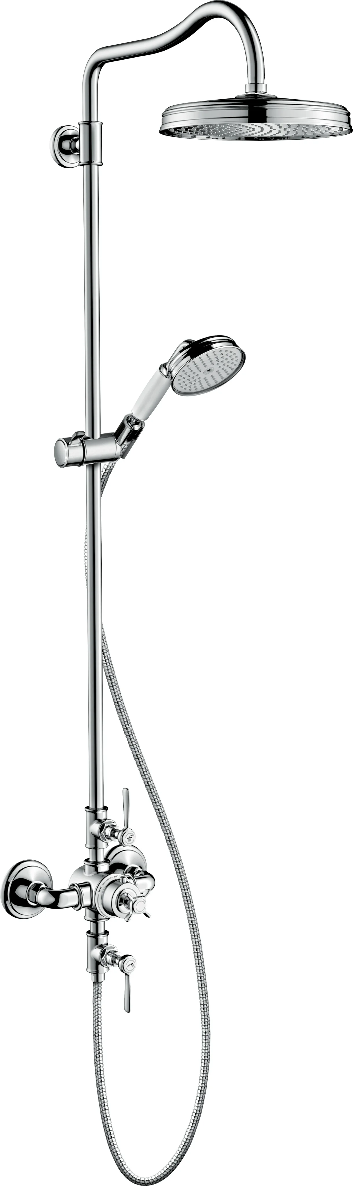 Hansgrohe AXOR Montreux Showerpipe mit Thermostat und Hebelgriff, Chrom, Brausekopfgröße 240 mm, Brausearmlänge 450 mm