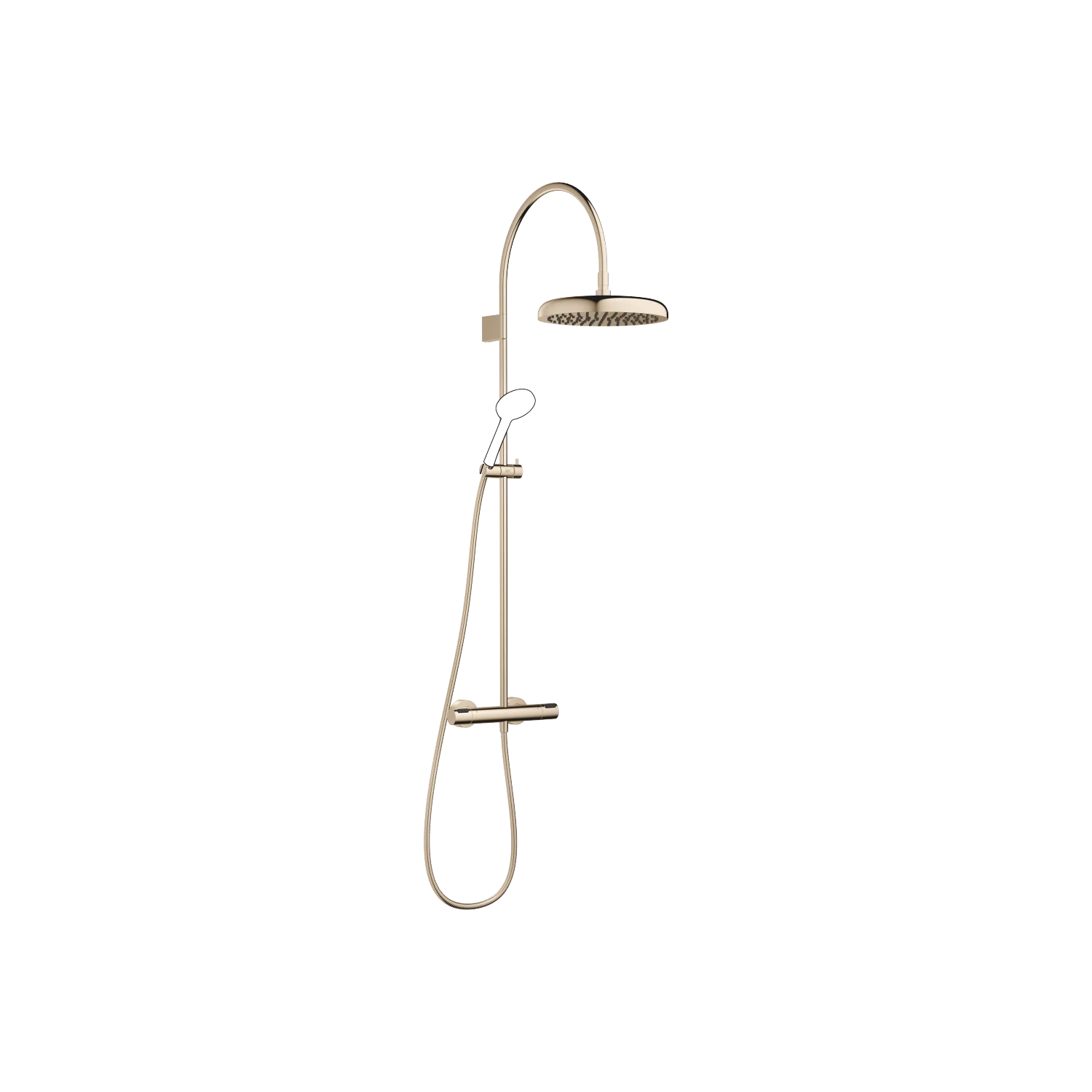 Dornbracht COYA Showerpipe mit Brause-Thermostat, 300 mm, Champagne (22kt Gold), Ausladung 420 mm, Höhe bis Regenbrause 937 mm Dornbracht COYA Showerpipe mit Brause-Thermostat, 300 mm, Champagne (22kt Gold), Ausladung 420 mm, Höhe bis Regenbrause 937 mm