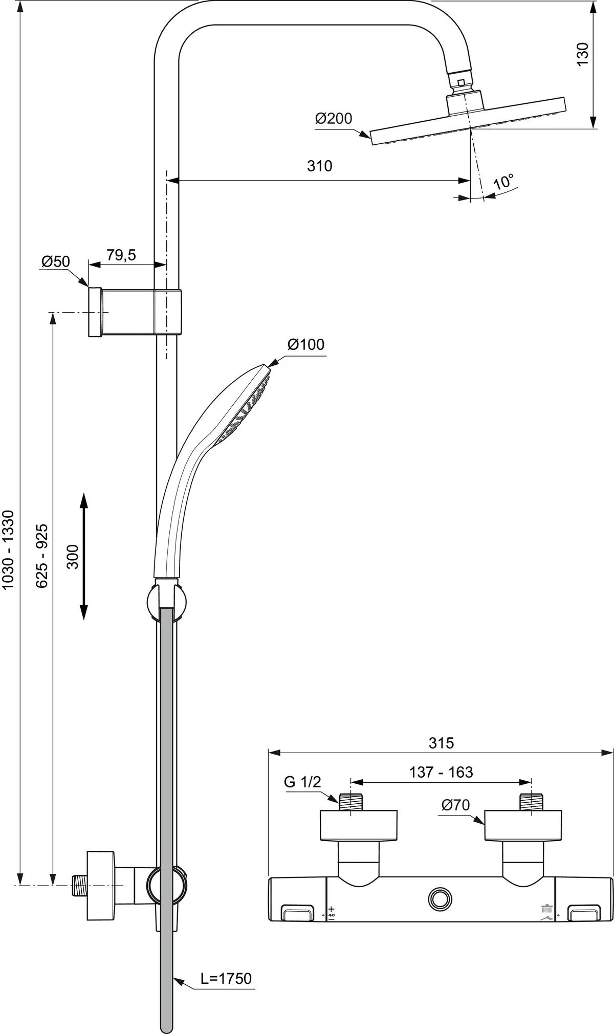 Ideal Standard Duschsystem „CerathermT25“