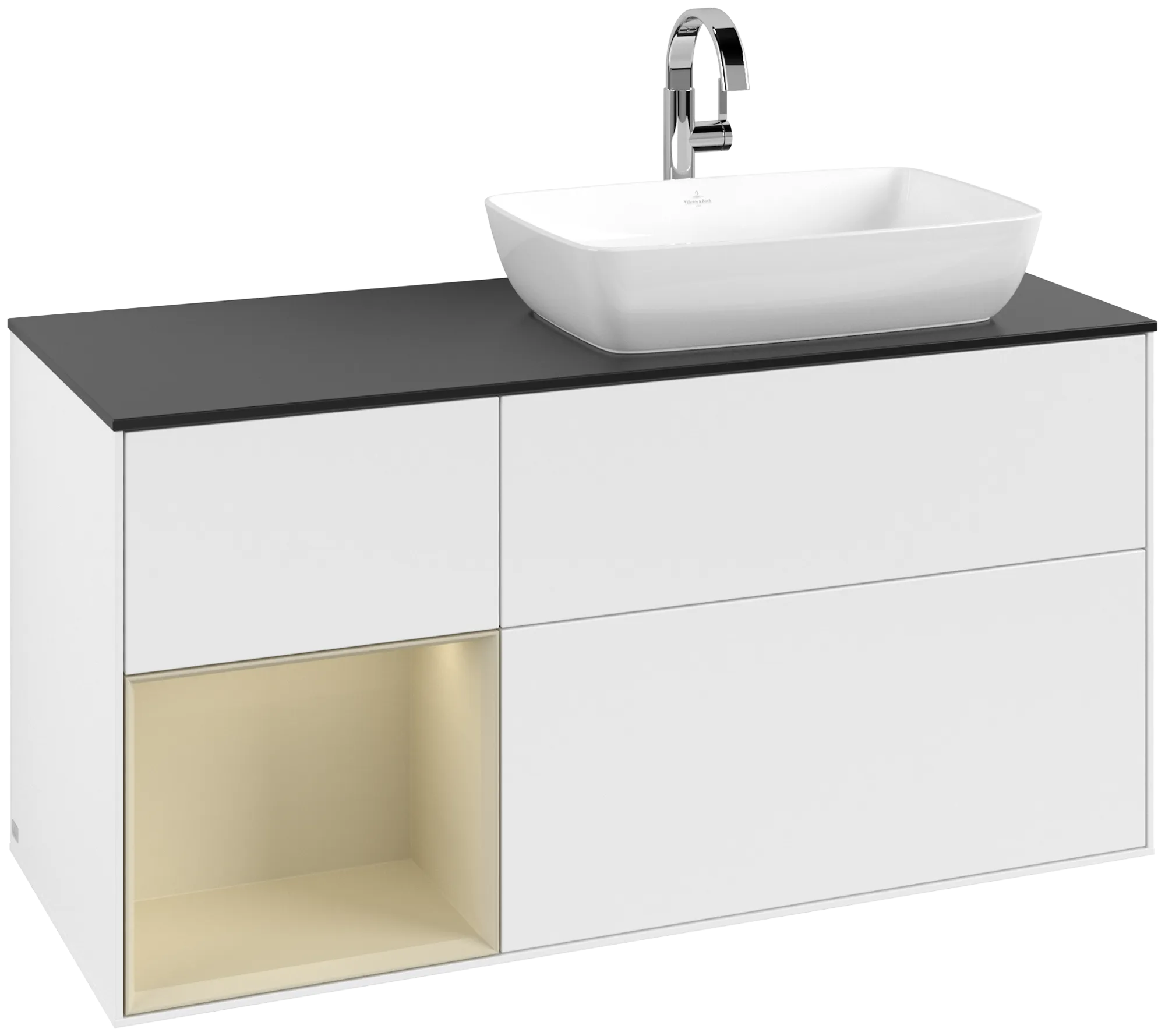 Villeroy & Boch Waschbeckenunterschrank Finion G80, 1200x603x501mm, White Matt Lacquer / Silk Grey Matt Lacquer / Glass Black Matt