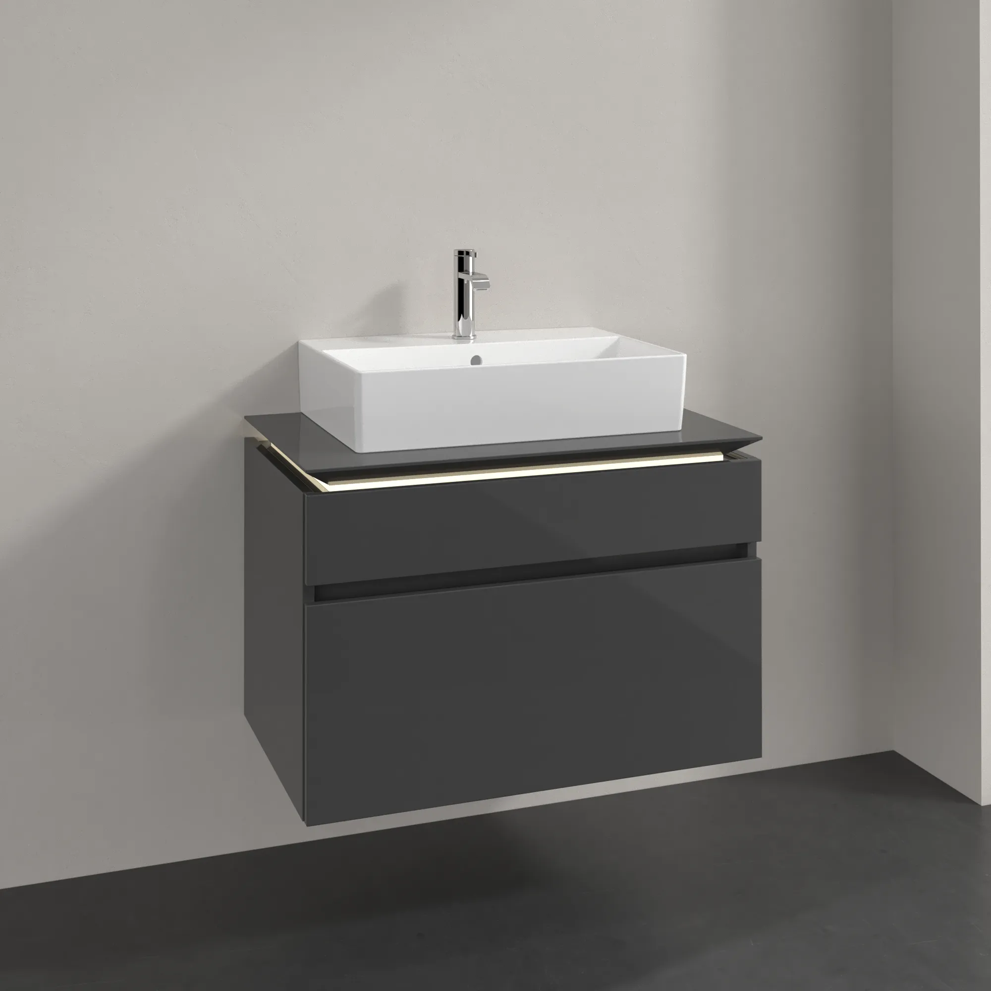 Villeroy & Boch Waschtischunterschrank „Legato“ für Schrankwaschtisch 800 × 550 × 500 mm Glossy Grey, für Becken mittig