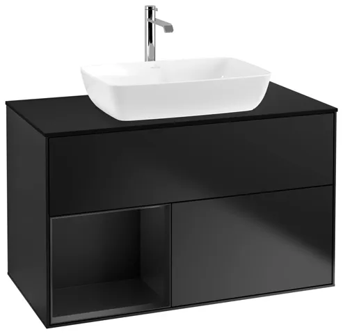 Villeroy & Boch Waschtischunterschrank „Finion“ für Schrankwaschtisch 1000 × 603 × 501 mm Black Matt Lacquer, für Becken mittig
