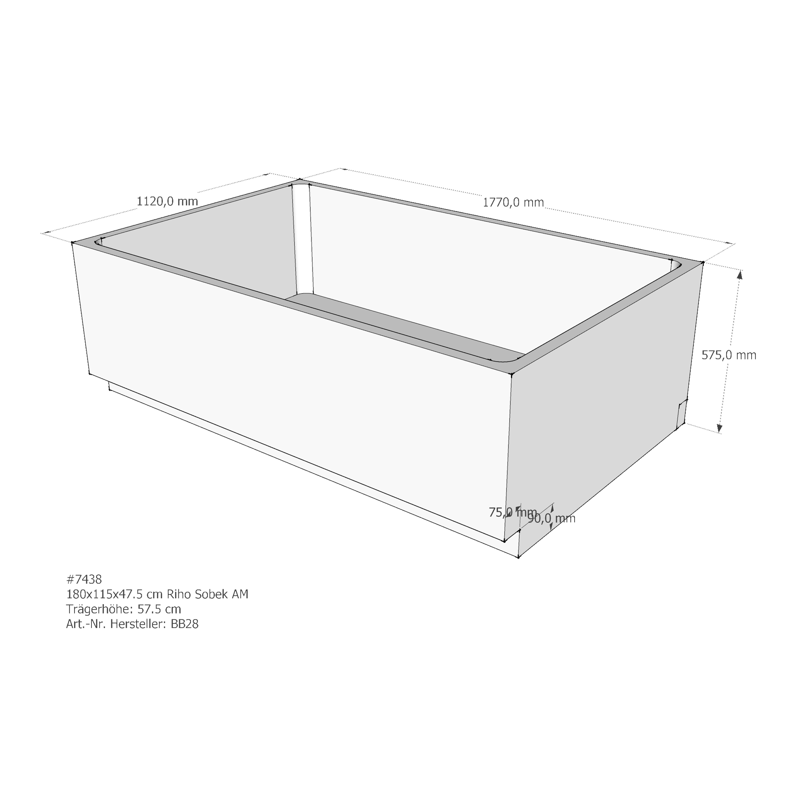 Badewannenträger für Riho Sobek 180 × 115 × 47,5 cm
