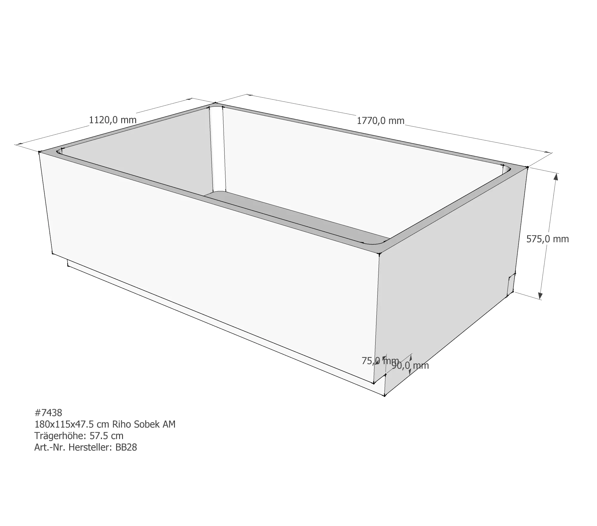Badewannenträger für Riho 180 × 115 × 47,5 cm