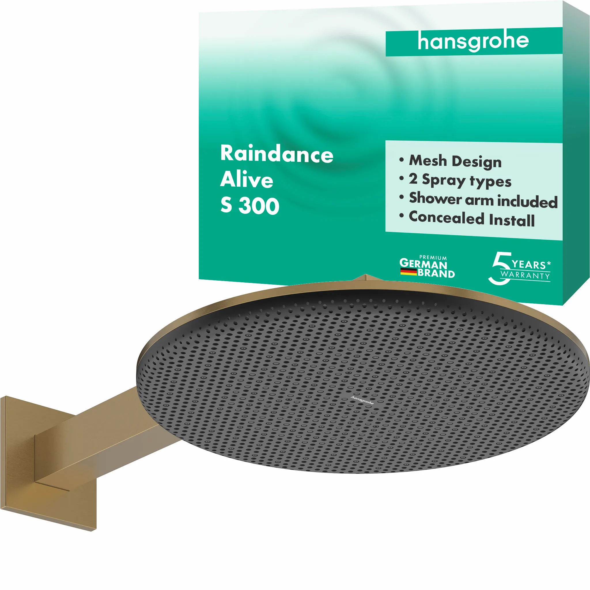 Hansgrohe Raindance Alive S Kopfbrause 300 mm, 2 Strahlarten, Brausearm 390 mm, Brushed Bronze Hansgrohe Raindance Alive S Kopfbrause 300 mm, 2 Strahlarten, Brausearm 390 mm, Brushed Bronze