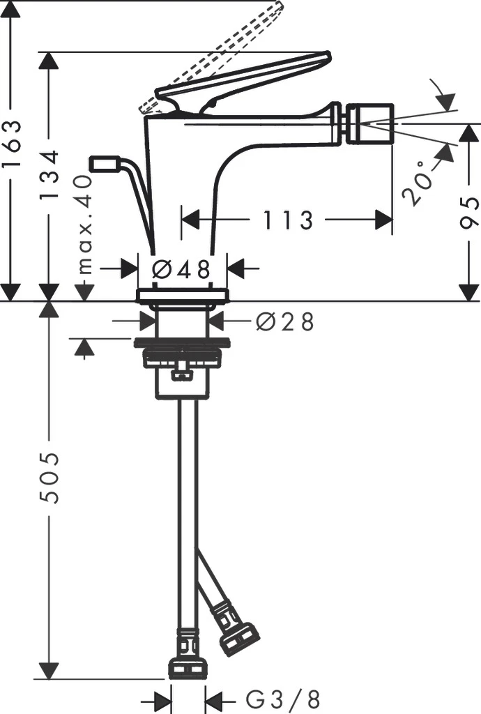 AXOR Citterio C Einhebel-Bidetmischer mit Zugstangen-Ablaufgarnitur - Cubic cut Chrom