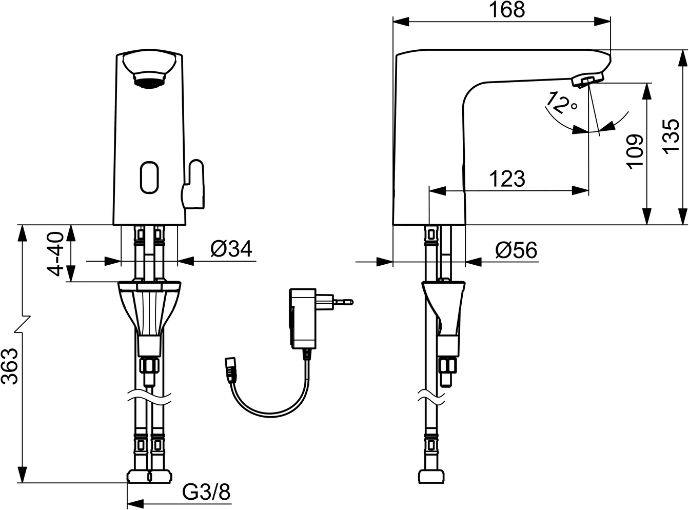 Hansa Waschtischarmatur, elektronisch „Electra“ Ausladung 123 mm in Chrom