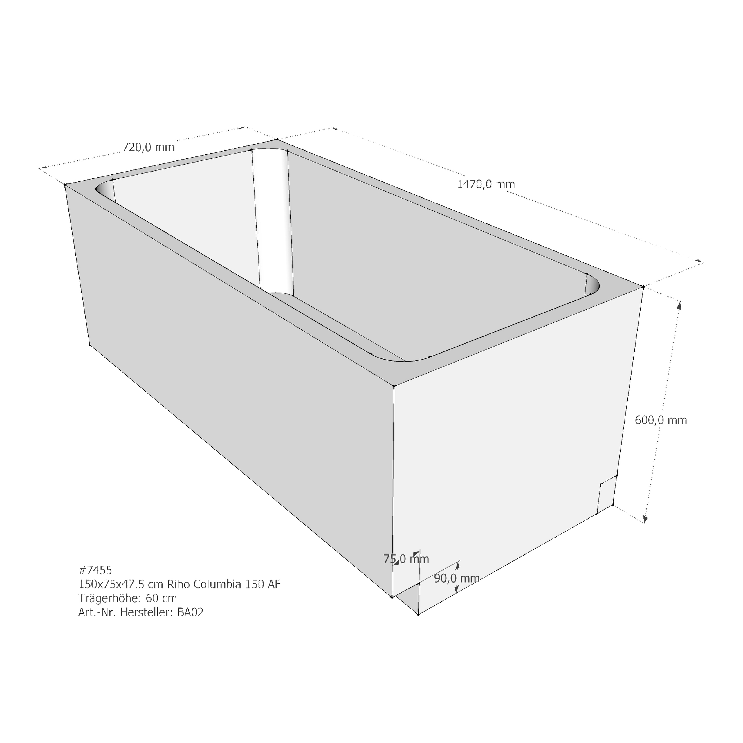 Badewannenträger für Riho Columbia 150 150 × 75 × 47,5 cm Badewannenträger für Riho Columbia 150 150 × 75 × 47,5 cm