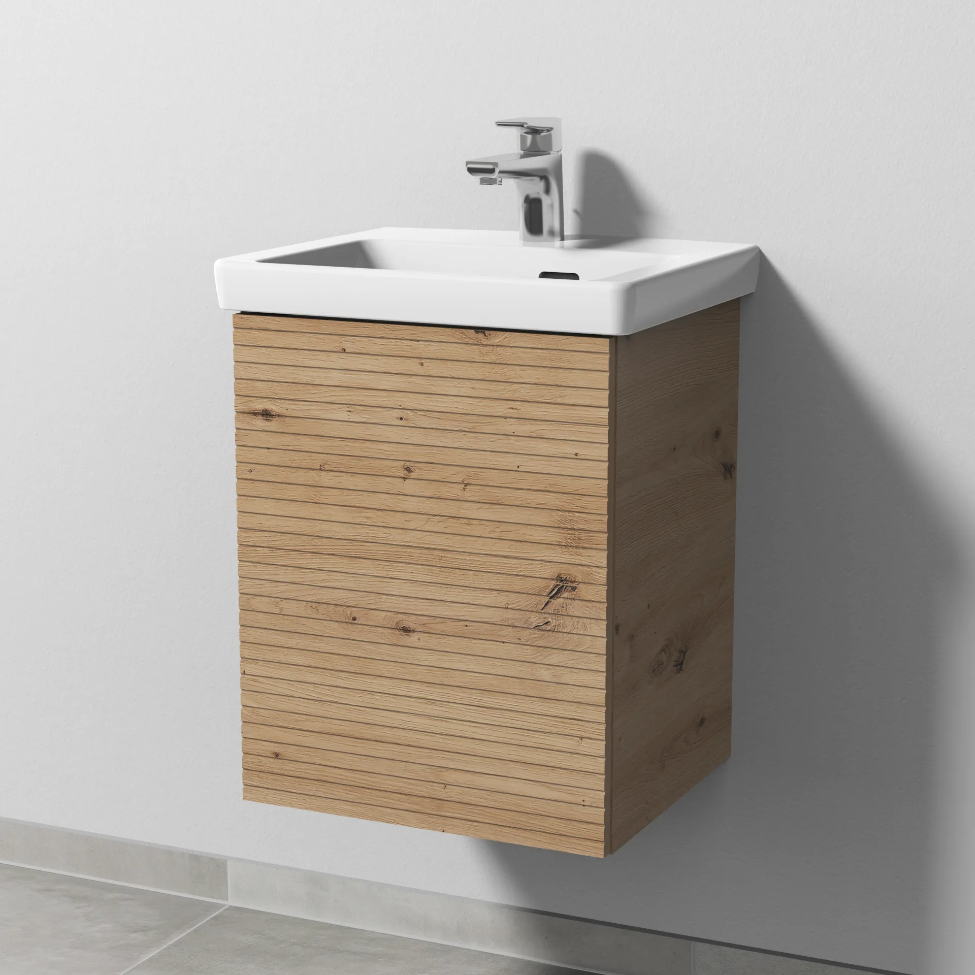 Sanipa Waschtischunterschrank „3way“ Struktur 407 × 517 × 361 mm in Eiche Natural-Touch, Anschlag rechts Sanipa Waschtischunterschrank „3way“ Struktur 407 × 517 × 361 mm in Eiche Natural-Touch, Anschlag rechts