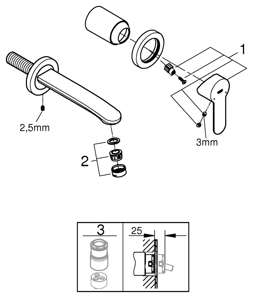Grohe Eurostyle Cosmopolitan 2-Loch-Waschtischbatterie Wandmontage chrom Grohe Eurostyle Cosmopolitan 2-Loch-Waschtischbatterie Wandmontage chrom