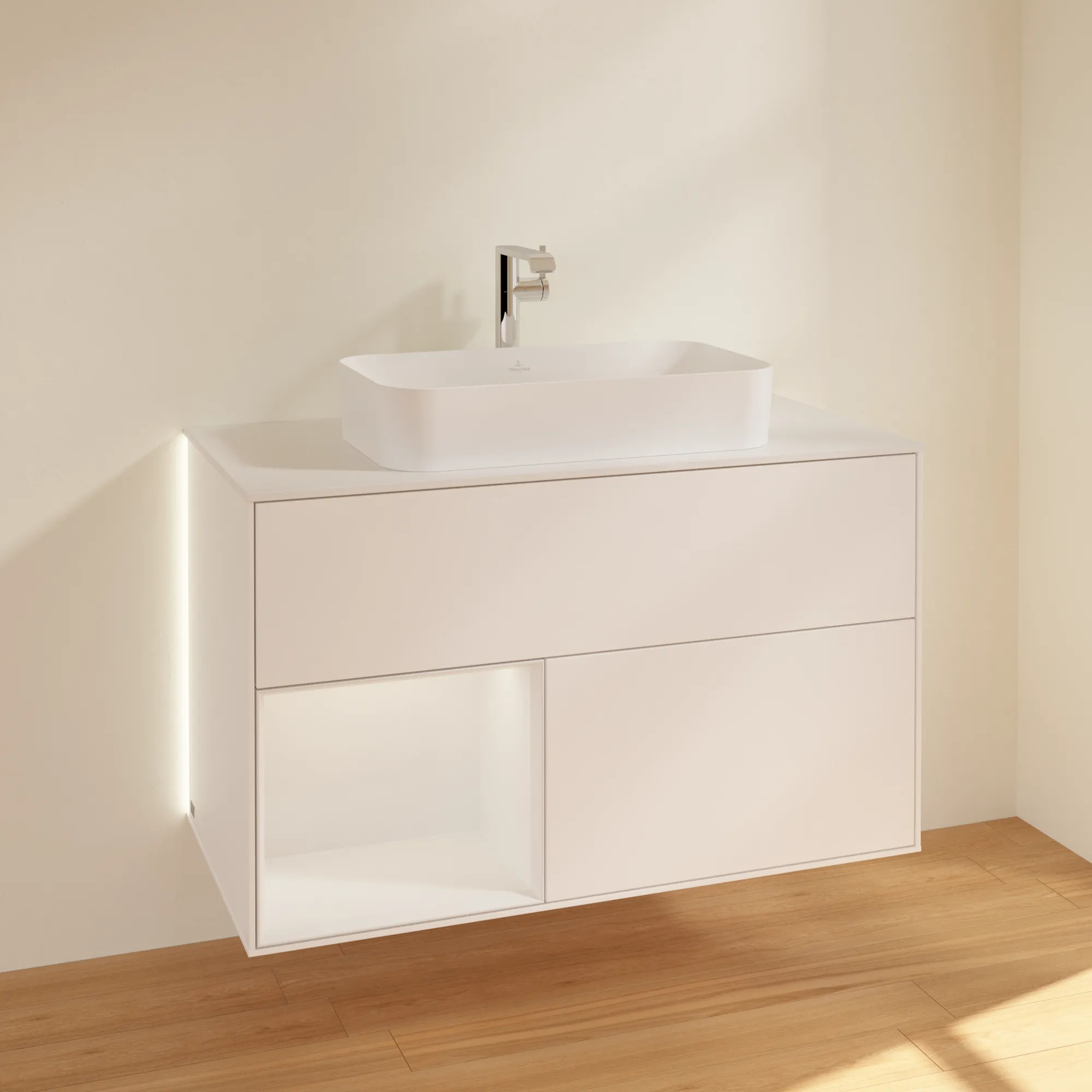 Villeroy & Boch Waschtischunterschrank „Finion“ für Schrankwaschtisch 1000 × 603 × 501 mm White Matt Lacquer, für Becken mittig, mit Hahnlochbohrung