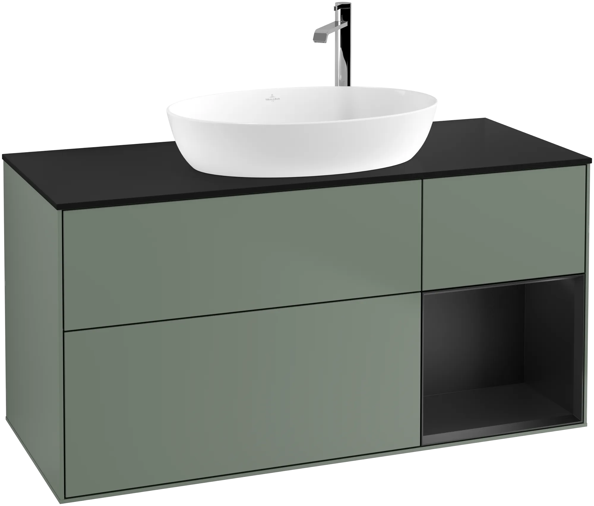 Villeroy & Boch Finion Waschbeckenunterschrank G95, 1200x603x501mm, Olive Matt Lacquer / Black Matt