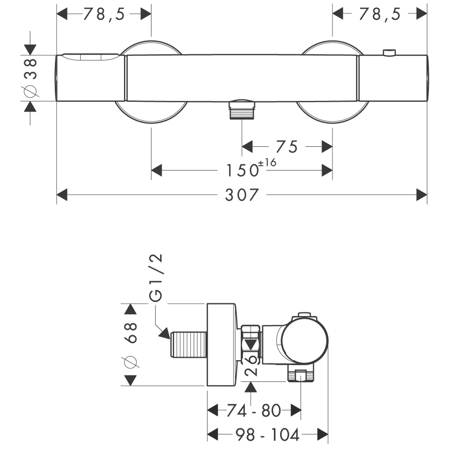 Thermostatmischer Aufputz Axor Citterio M chrom für Brause