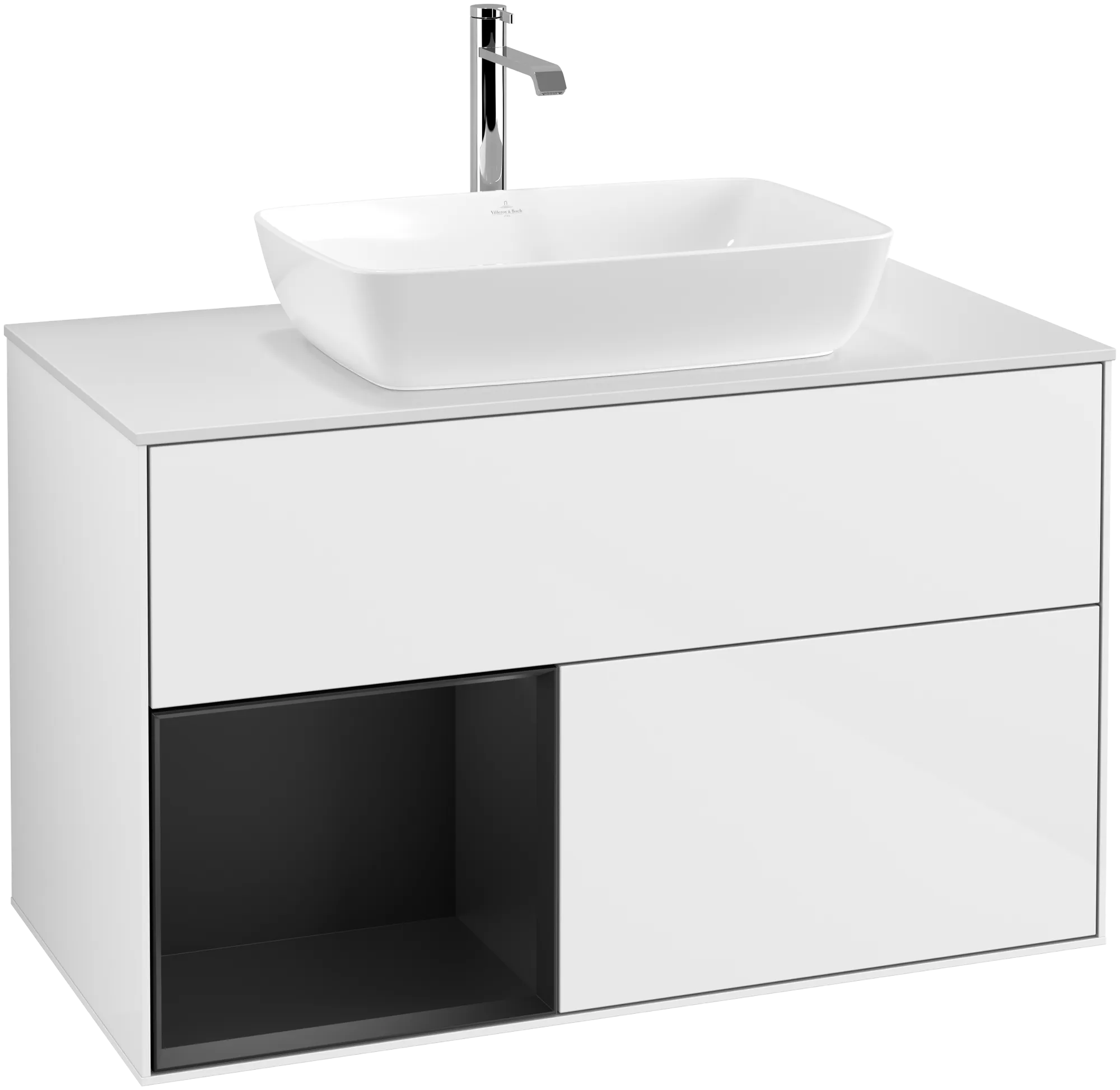 Villeroy & Boch Finion Waschbeckenunterschrank G77 1000x603x501mm Glossy White Lacquer / Black Matt Lacquer / Glass White Matt