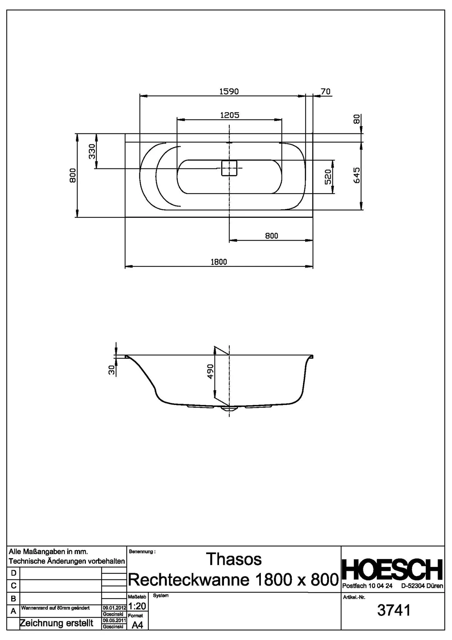 Hoesch Badewanne „Thasos“ rechteck 180 × 80 cm in Weiß Hoesch Badewanne „Thasos“ rechteck 180 × 80 cm in Weiß