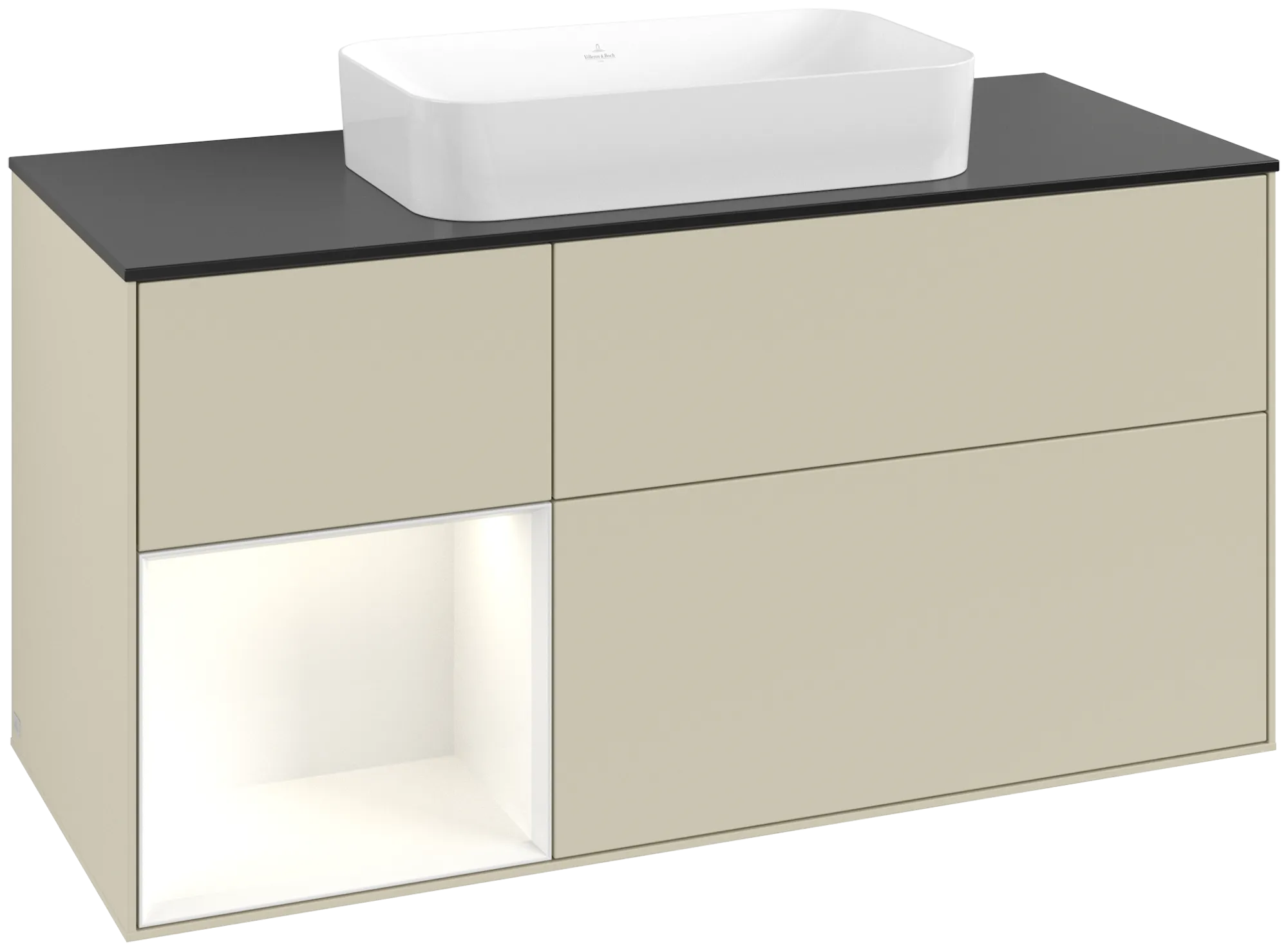 Villeroy & Boch Waschtischunterschrank „Finion“ für Schrankwaschtisch 1200 × 603 × 501 mm Silk Grey Matt Lacquer, ohne Hahnlochbohrung, für Becken mittig