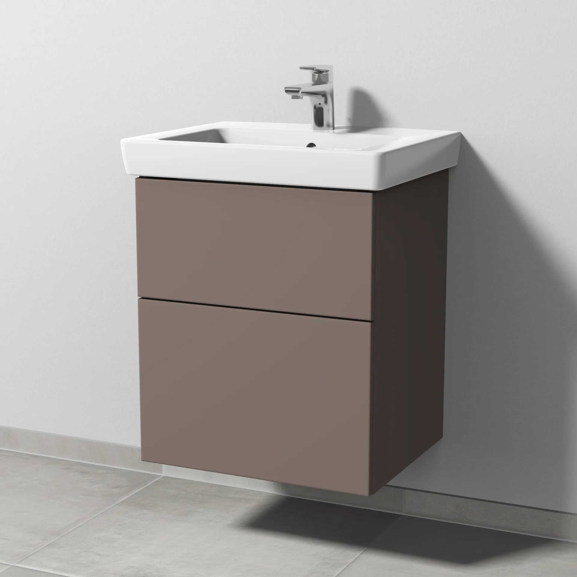 Sanipa Waschtischunterschrank „3way“ passend zu Keramik-Waschtische Subway 2.0 von Villeroy & Boch 500 × 593 × 417 mm in Taupe (matt), Becken mittig