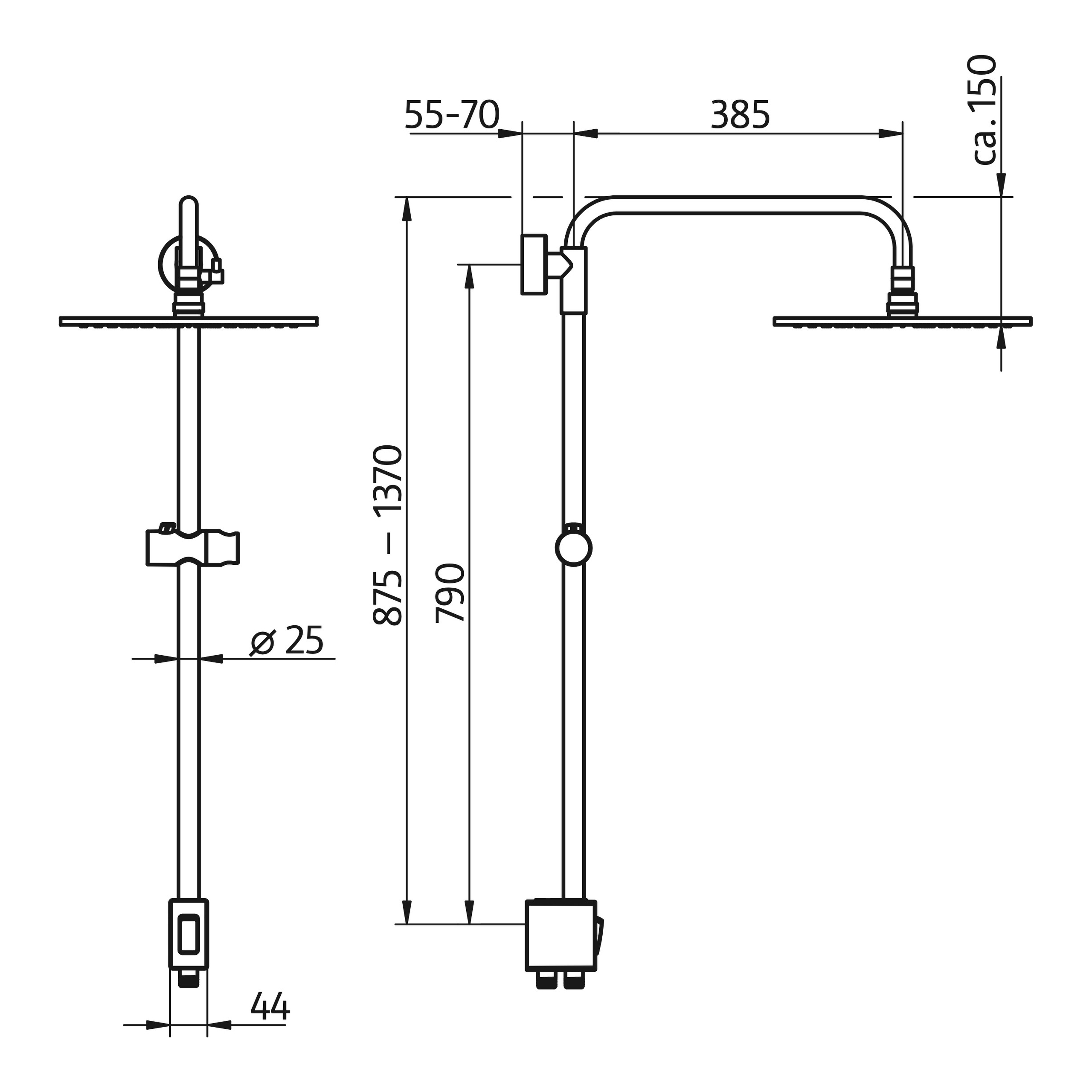 HSK Shower-Set Umsteller „RS 200 AquaSwitch Universal“ für Anschluss an vorhandene Brausearmatur ⌀ 2,5 cm Ausladung 385 mm in chrom