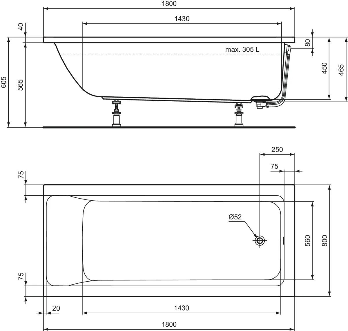 Ideal Standard Badewanne „ConnectAir“ 80 × 180 cm Ideal Standard Badewanne „ConnectAir“ 80 × 180 cm