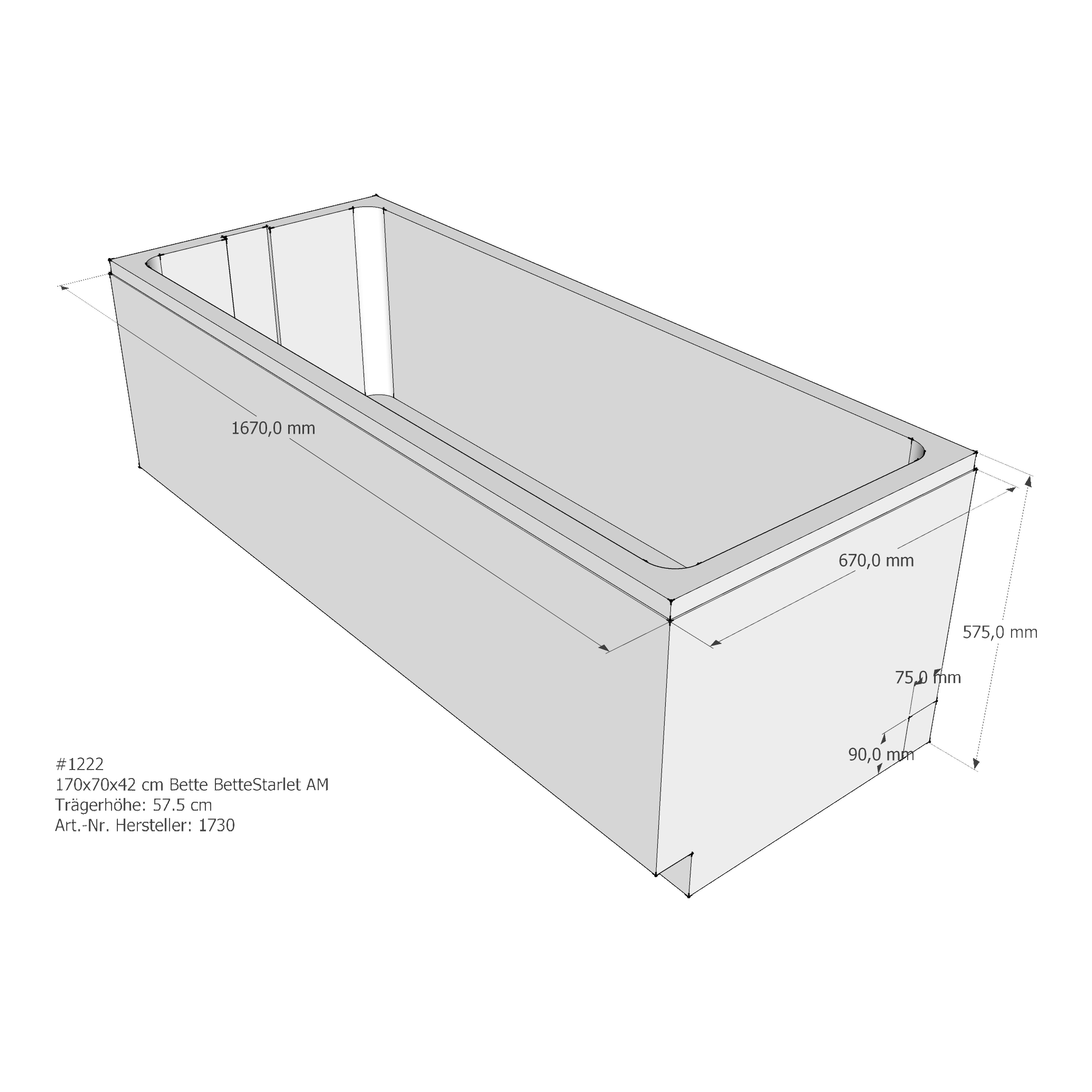 Badewannenträger für Bette Starlet 170 × 70 × 42 cm Breite: 70 cm / Länge: 170 cm Badewannenträger für Bette Starlet 170 × 70 × 42 cm Breite: 70 cm / Länge: 170 cm