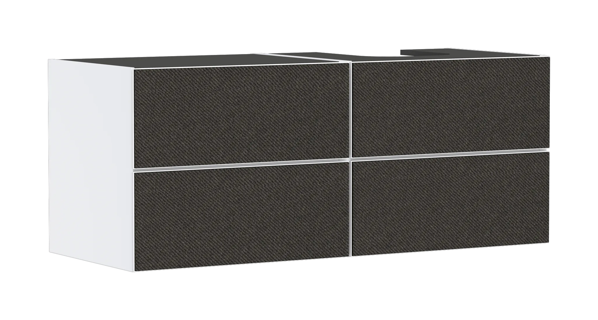 Xevolos E Waschtischunterschrank Mattweiß 1370/550 mit 4 Schubkästen für Konsolen mit Aufsatzwaschtisch geschliffen rechts Weiß Metallic