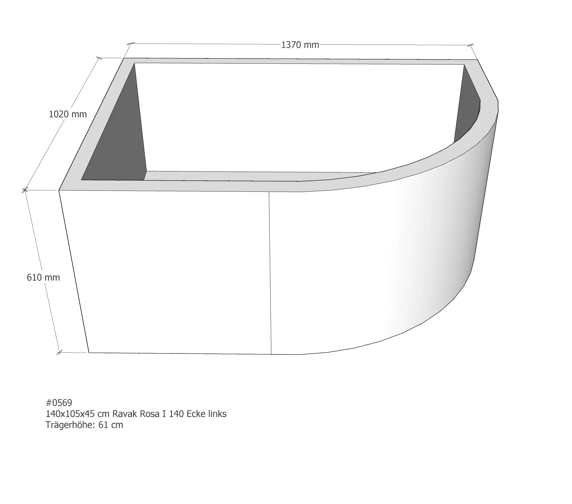 Badewannenträger für Ravak Rosa I 140 links links 140 × 105 × 45 cm